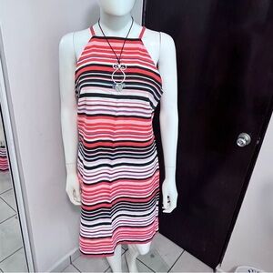 Tommy Hilfiger Women's Dress Size 6 Orange Navy White Linen Halter